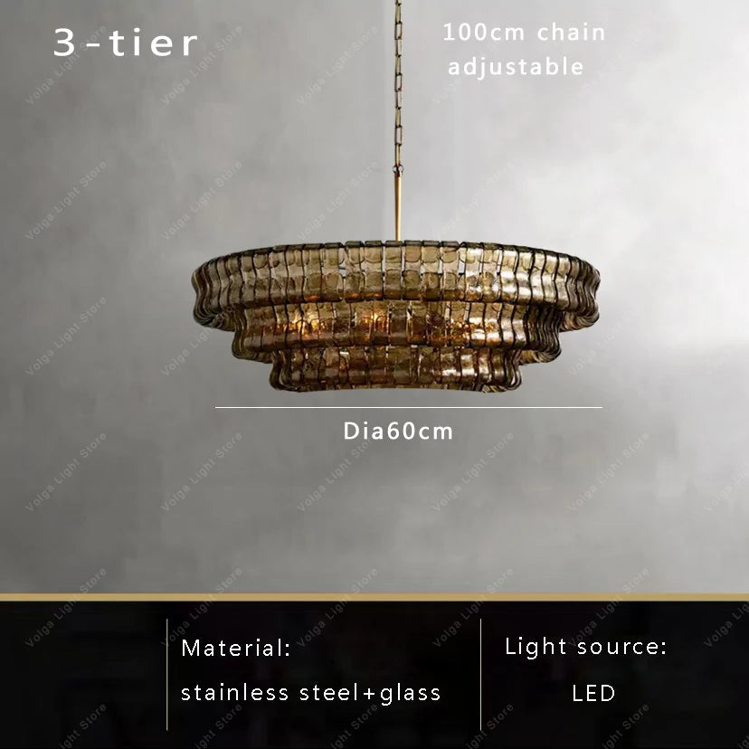 Gray Glass Round Ceiling Chandelier