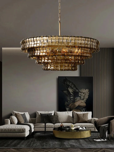 Gray Glass Round Ceiling Chandelier