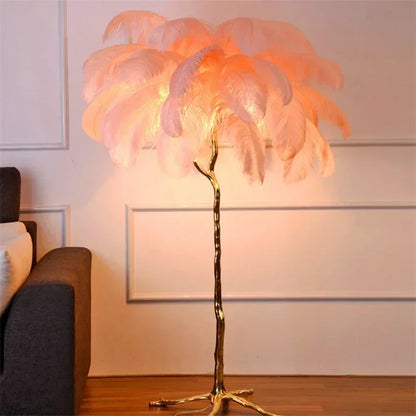 Camille Modern White Pink Feather Floor Lamp Romantic Foyer Decor Light