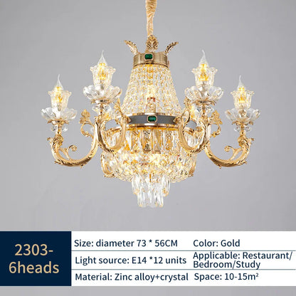 Gold Crystal Candle Chandelier for Duplex Villa and Hotel Lobby
