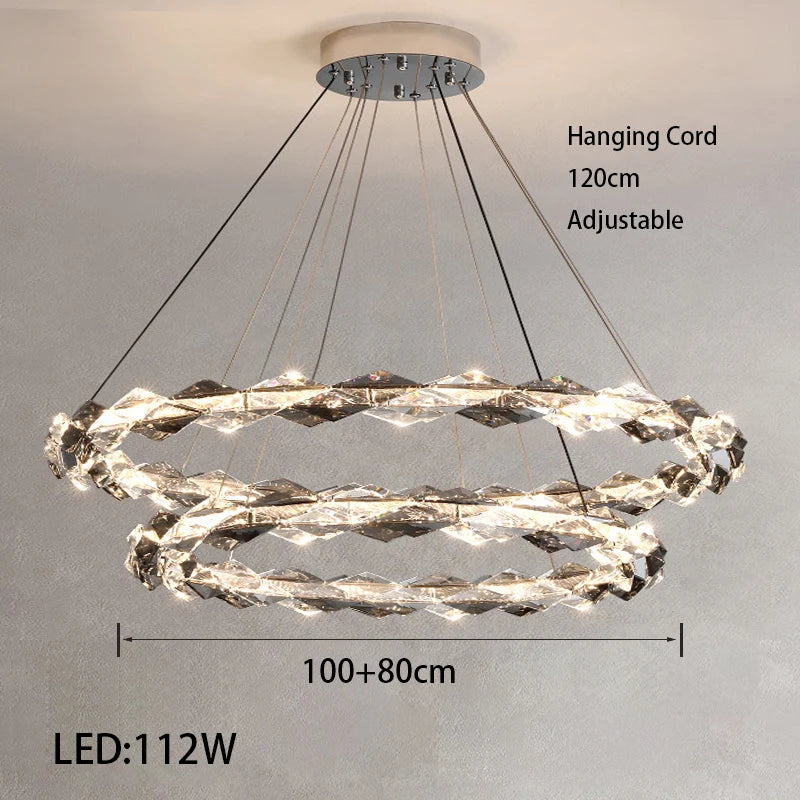 Élodie 2025 Modern Ring Crystal LED Dimmable Ceiling Chandelier Silver Decor Light