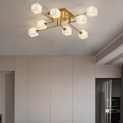 Sophie Postmodern Marble Brass Square Ceiling Lamp Luxury Living Light