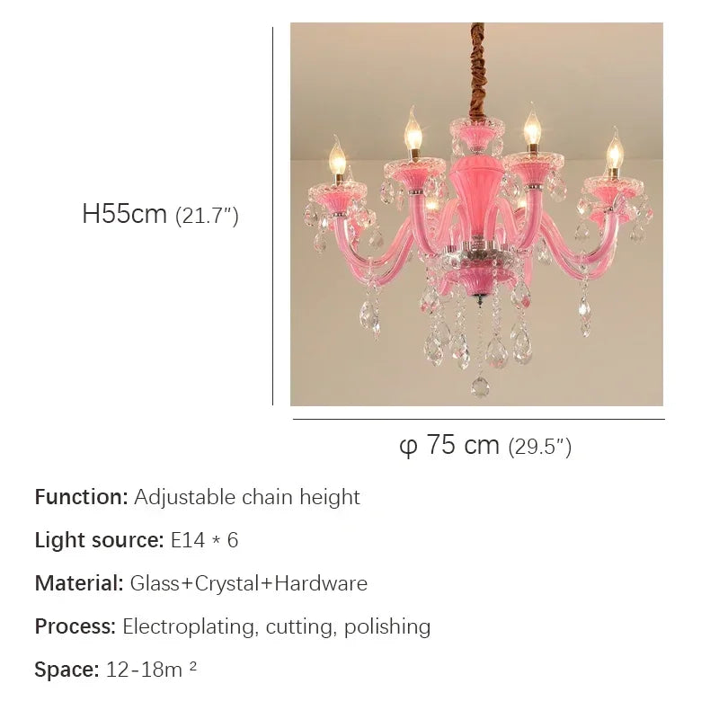 Art Candle Pink Crystal - Pendant Chandelier for Bedroom | Girls' Room Children's Room Living Room Restaurant