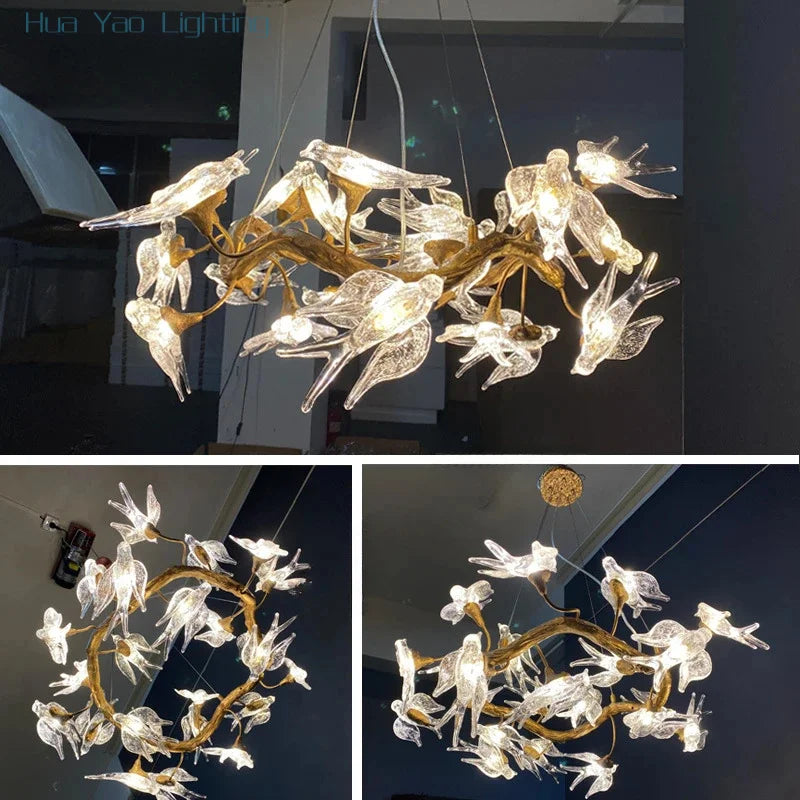 Sylvara Luxury Copper Bird Branch Chandelier
