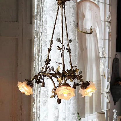 Isabelle Modern Brass Flower Glass Pendant Chandelier Light