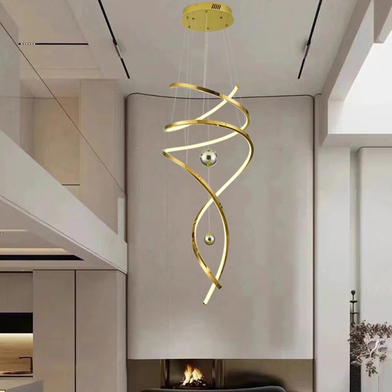 Nora Modern Staircase LED Pendant Chandelier, Dimmable Remote