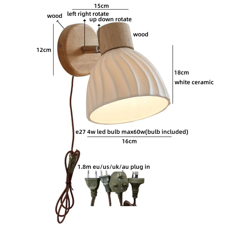 Camille White Ceramic LED Wall Lamp Switch E27 Nordic