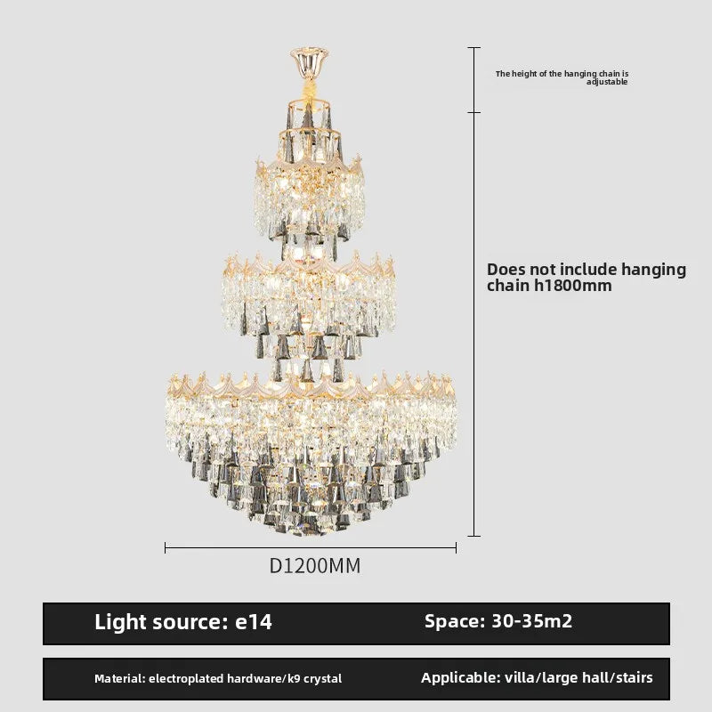Isabelle Luxury Duplex Crystal Tall Chandelier Villa Hall Light