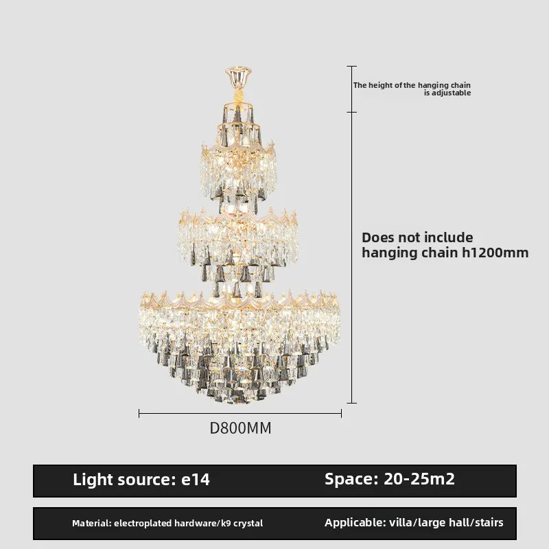 Isabelle Luxury Duplex Crystal Tall Chandelier Villa Hall Light