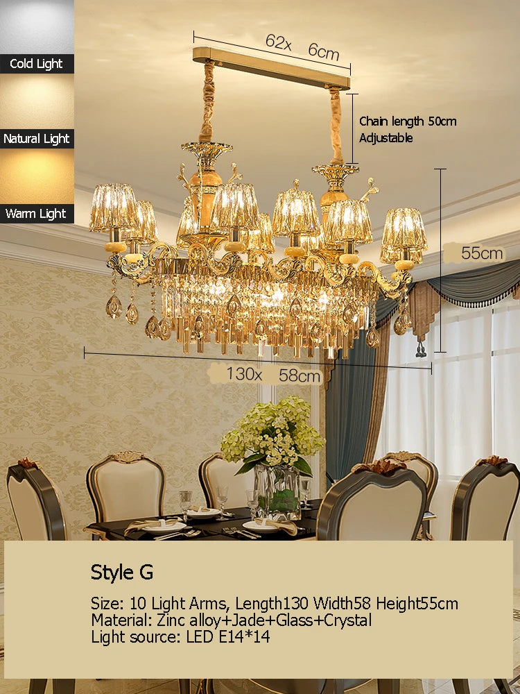 Sophie Long Crystal Stained Glass Dining Chandelier Light