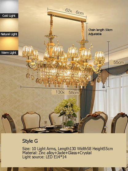 Sophie Long Crystal Stained Glass Dining Chandelier Light