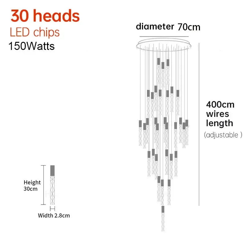 Sophie Spiral Crystal LED Staircase Chandelier