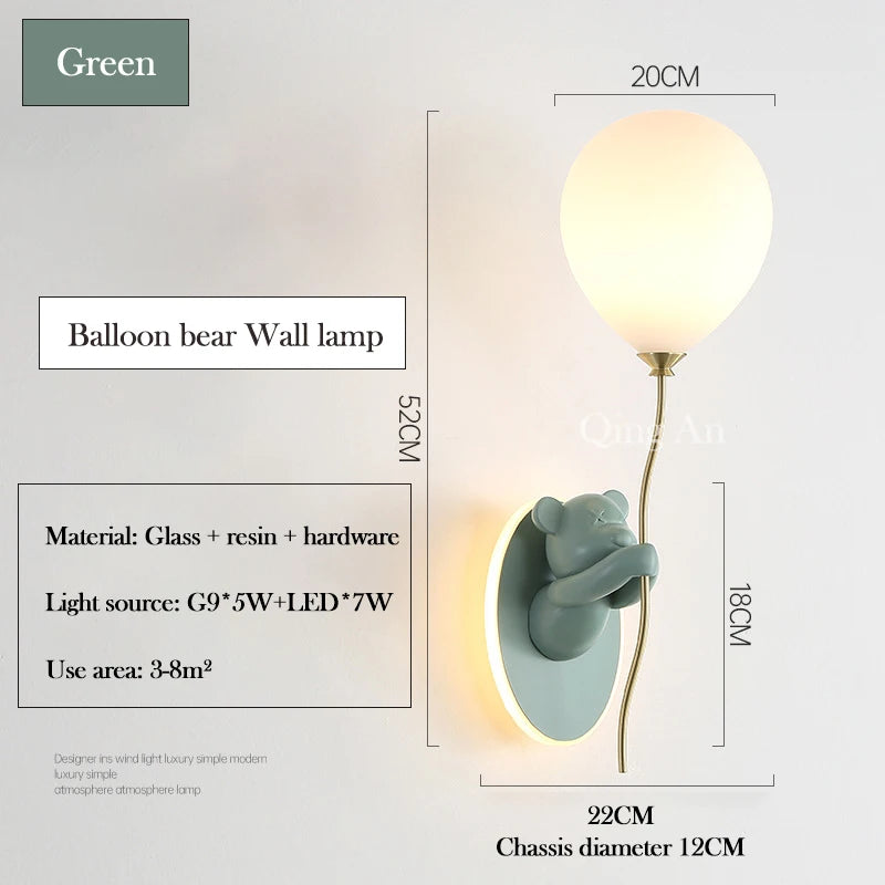 Chloé Balloon Bear LED Wall Lamp Kids Room Princess Style
