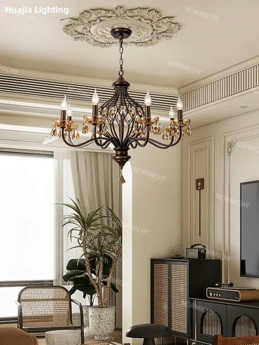 Élise Retro Crystal Walnut Style Chandelier Ceiling Light