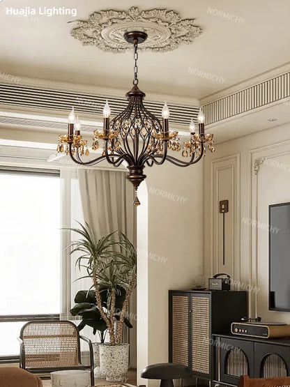 Élise Retro Crystal Walnut Style Chandelier Ceiling Light