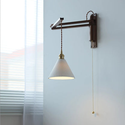 Amélie Walnut Wood Ceramic Wall Lamp with Pull Switch