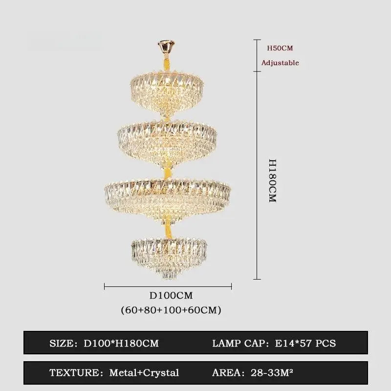 Camille French Luxury Long Crystal Chandelier, Gold LED, Grand Lobby Light