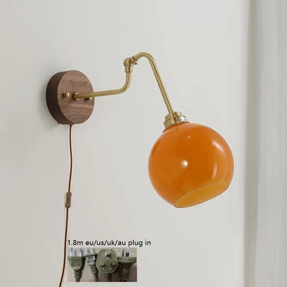 Camille Adjustable Fabric Wall Lamp with Copper Arm