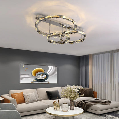 Élodie 2025 Modern Ring Crystal LED Dimmable Ceiling Chandelier Silver Decor Light