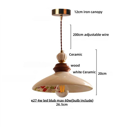 Élise Rose Flower Ceramic LED Pendant Lamp Nordic Wood