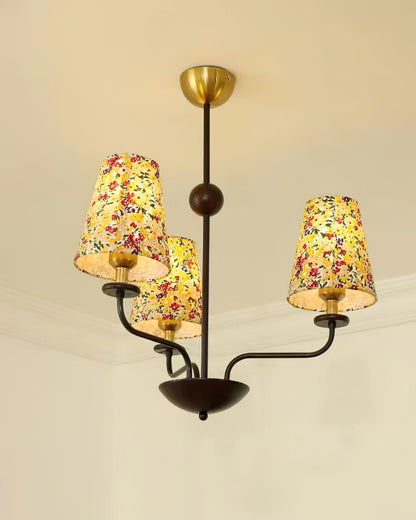 Camille Fabric Chandelier, Floral Shades with Metal Frame