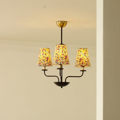 Camille Fabric Chandelier, Floral Shades with Metal Frame