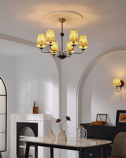 Camille Fabric Chandelier, Floral Shades with Metal Frame