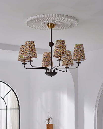 Camille Fabric Chandelier, Floral Shades with Metal Frame