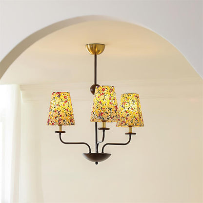 Camille Fabric Chandelier, Floral Shades with Metal Frame