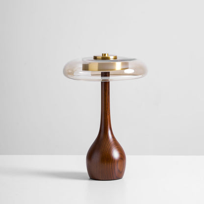 Élise Glass Table Lamp with Wooden Base and LED Dimmer