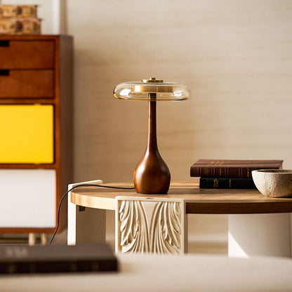 Élise Glass Table Lamp with Wooden Base and LED Dimmer