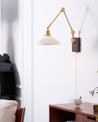 Émilie Swing Arm Wall Lamp with Brass and Wood Base