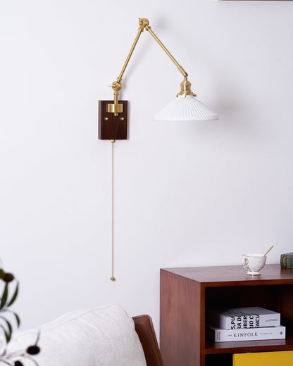 Émilie Swing Arm Wall Lamp with Brass and Wood Base