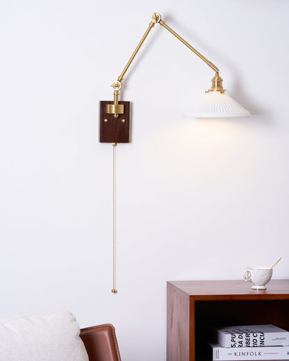 Émilie Swing Arm Wall Lamp with Brass and Wood Base