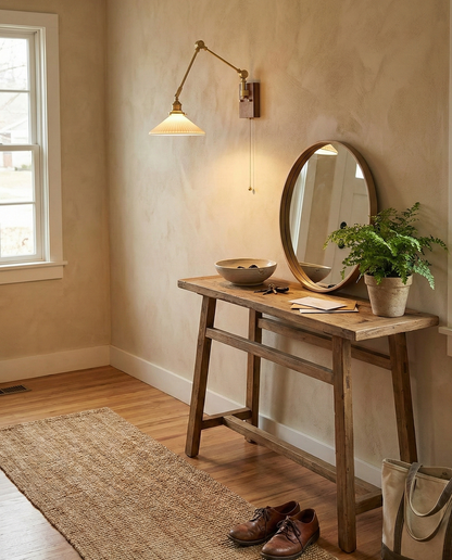 Émilie Swing Arm Wall Lamp with Brass and Wood Base
