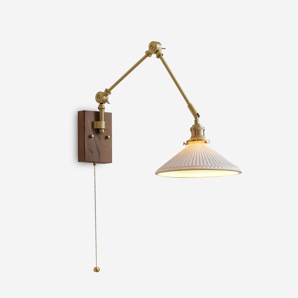Émilie Swing Arm Wall Lamp with Brass and Wood Base