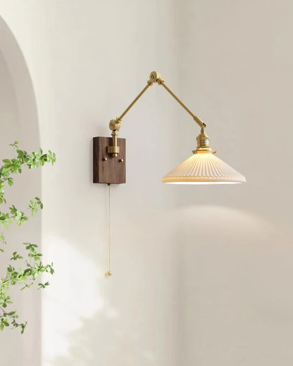 Émilie Swing Arm Wall Lamp with Brass and Wood Base