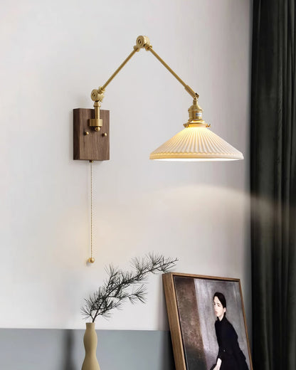 Émilie Swing Arm Wall Lamp with Brass and Wood Base