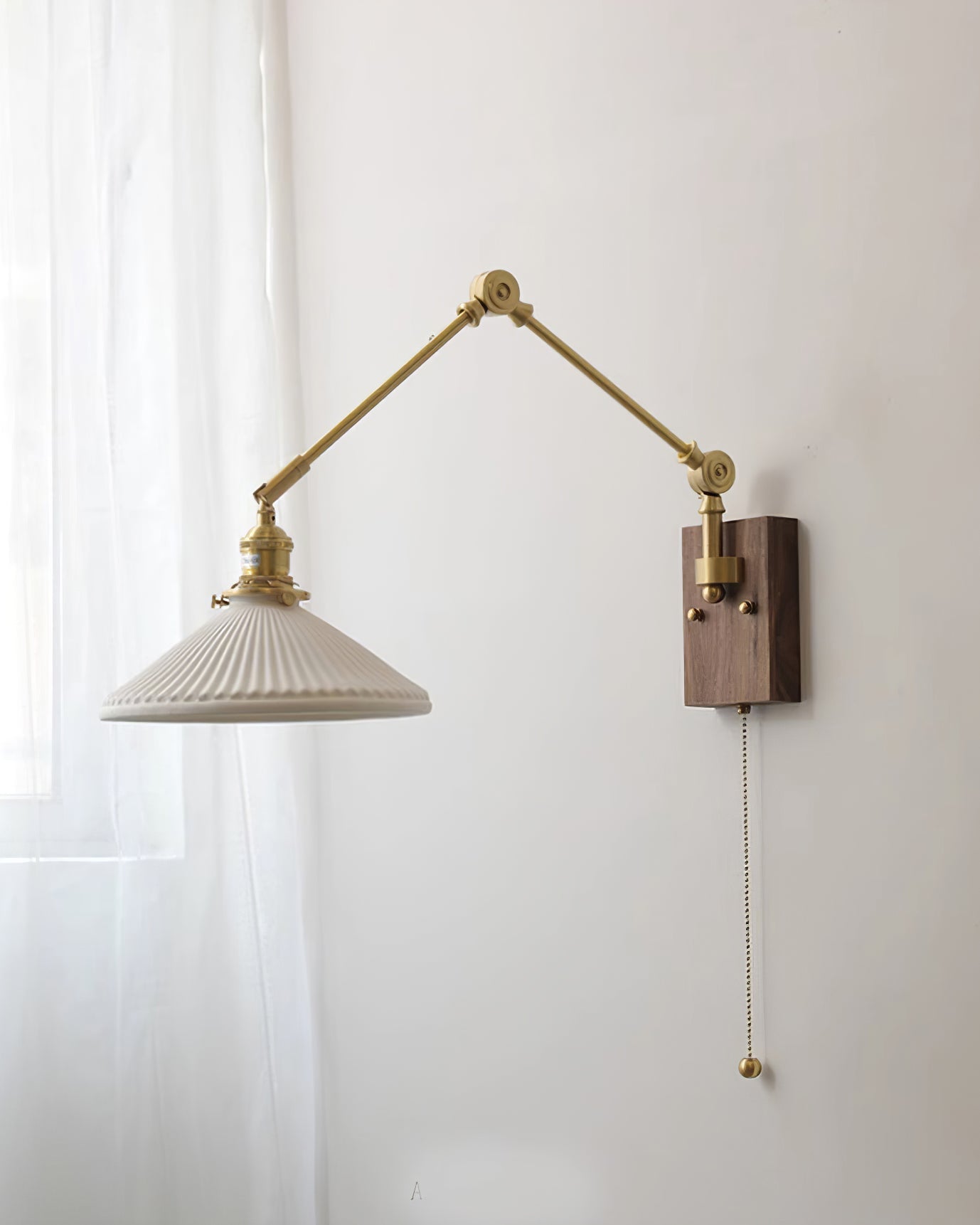 Émilie Swing Arm Wall Lamp with Brass and Wood Base