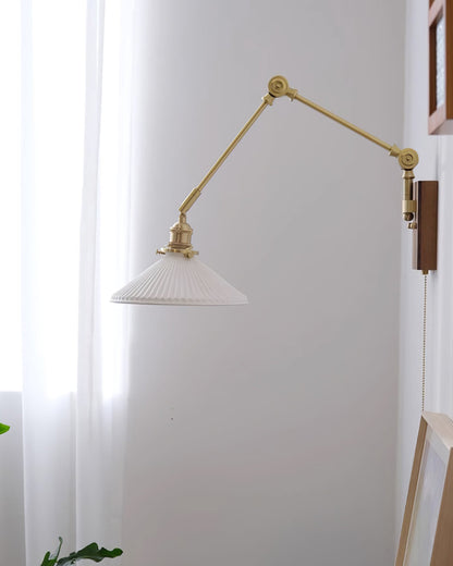 Émilie Swing Arm Wall Lamp with Brass and Wood Base