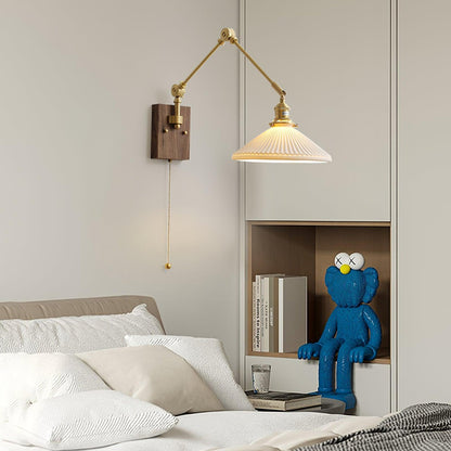 Émilie Swing Arm Wall Lamp with Brass and Wood Base