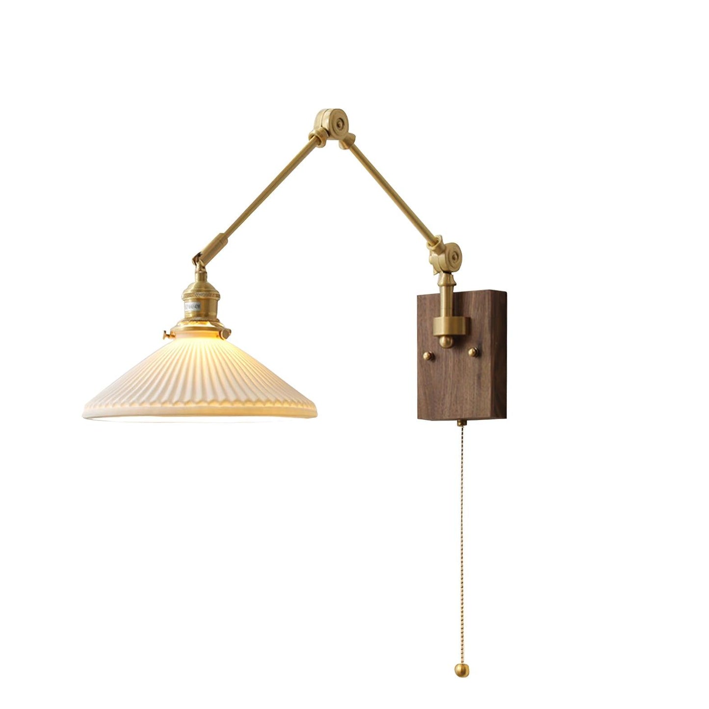 Émilie Swing Arm Wall Lamp with Brass and Wood Base