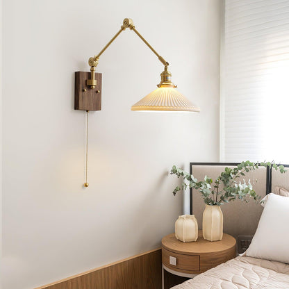 Émilie Swing Arm Wall Lamp with Brass and Wood Base