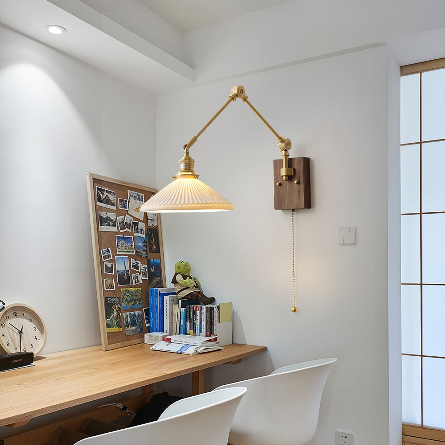 Émilie Swing Arm Wall Lamp with Brass and Wood Base