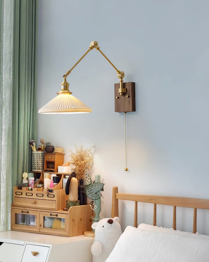 Émilie Swing Arm Wall Lamp with Brass and Wood Base
