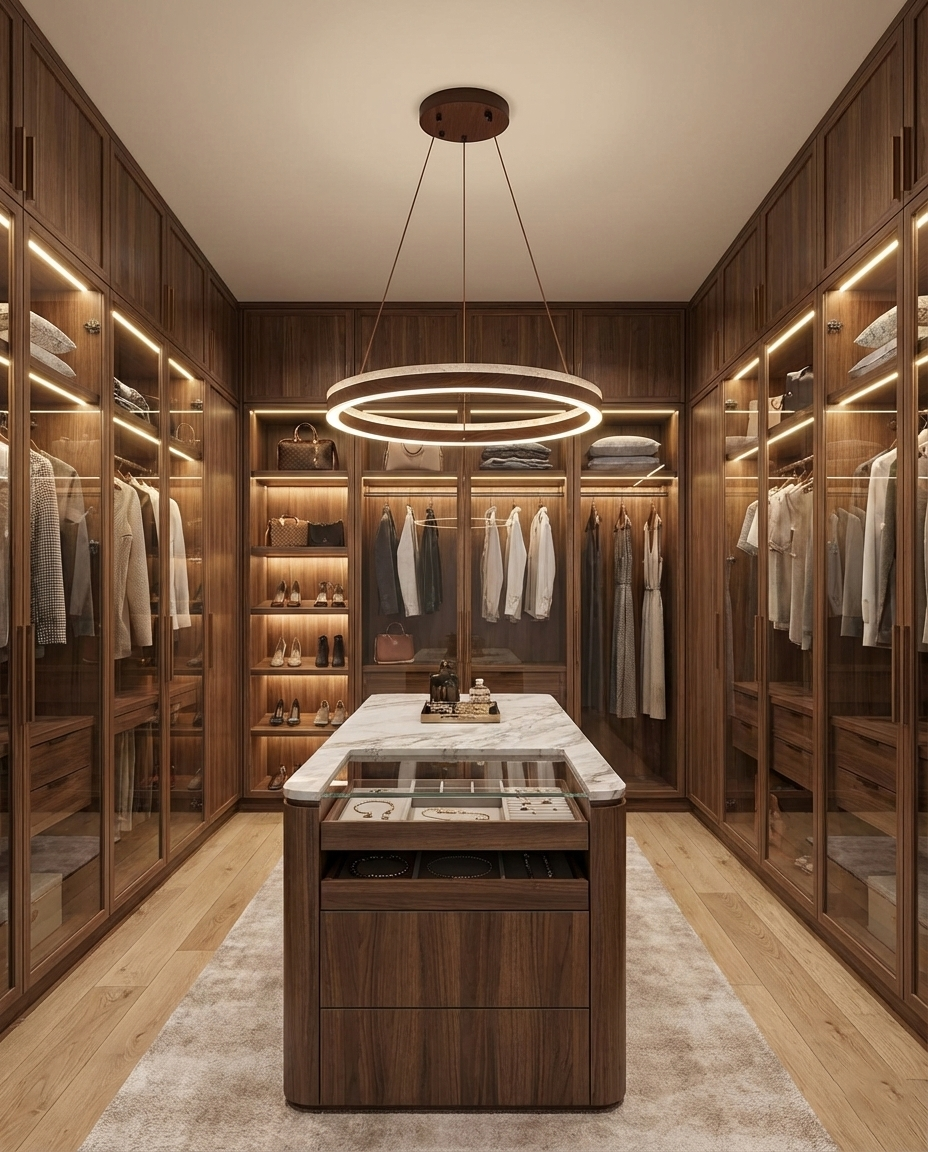 Aurélien Ring Chandelier, Travertine and Wood LED Design