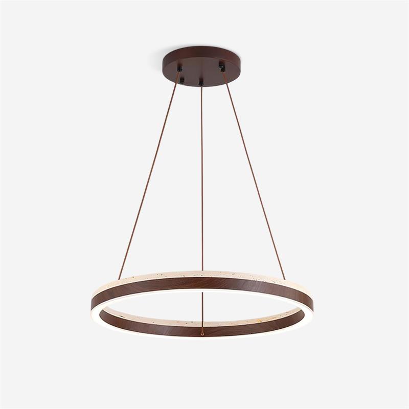 Aurélien Ring Chandelier, Travertine and Wood LED Design