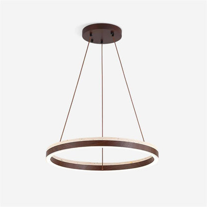 Aurélien Ring Chandelier, Travertine and Wood LED Design