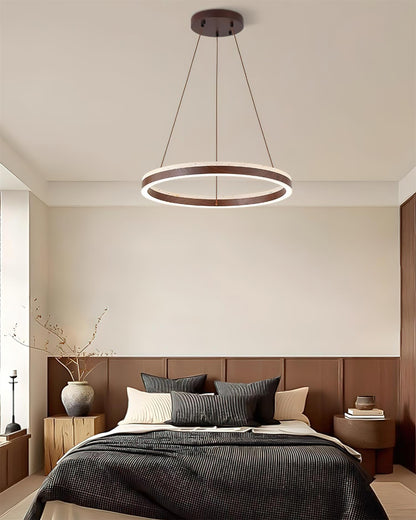 Aurélien Ring Chandelier, Travertine and Wood LED Design