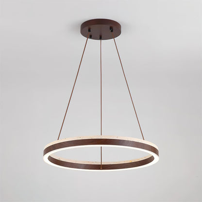 Aurélien Ring Chandelier, Travertine and Wood LED Design
